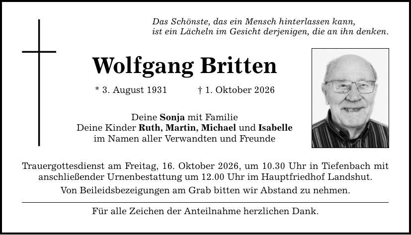Traueranzeige Wolfgang Britten
