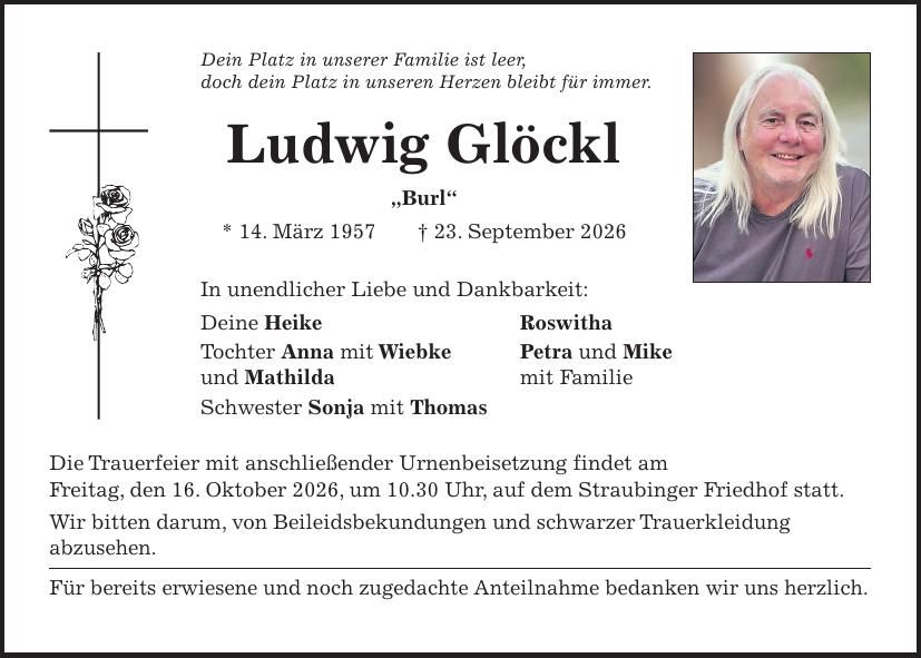 Traueranzeige Ludwig Glöckl