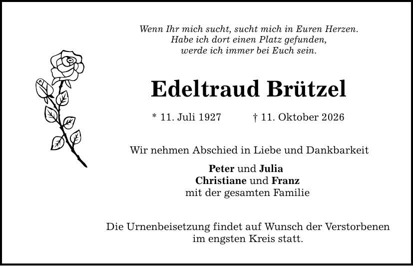 Traueranzeige Edeltraud Brützel