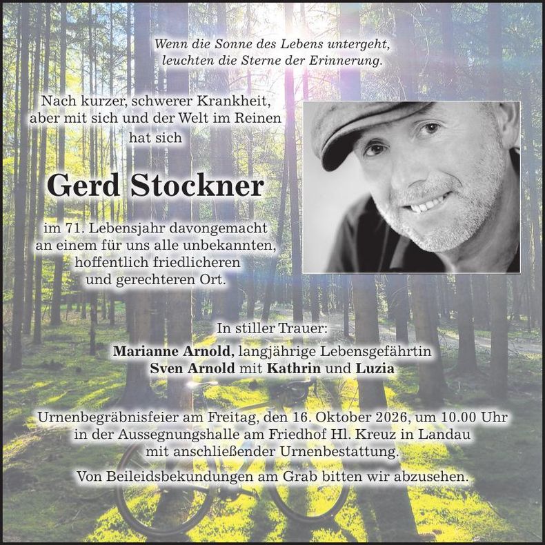 Traueranzeige Gerd Stockner