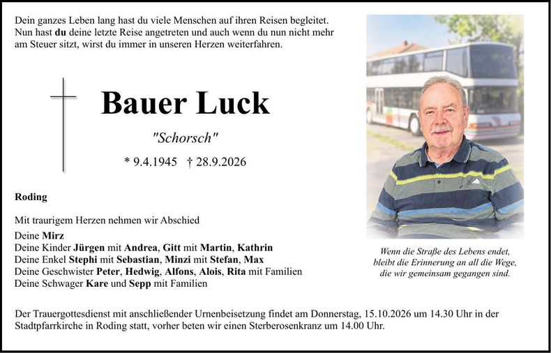 Traueranzeige Luck Bauer
