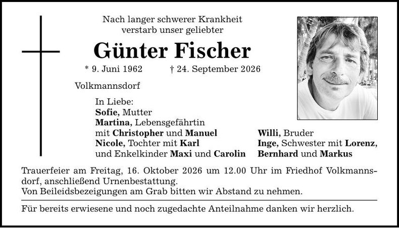 Traueranzeige Günter Fischer