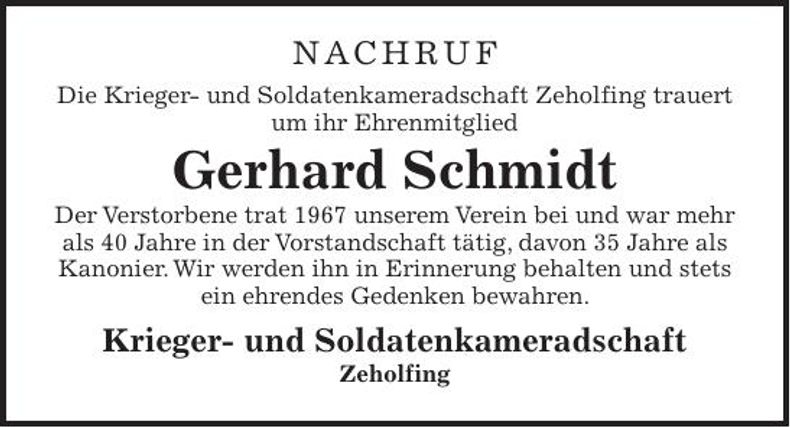 Traueranzeige Gerhard Schmidt