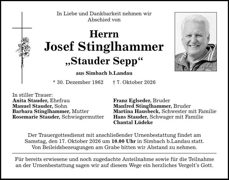 Traueranzeige Josef Stinglhammer