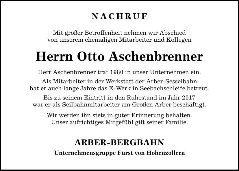Traueranzeige Otto Aschenbrenner