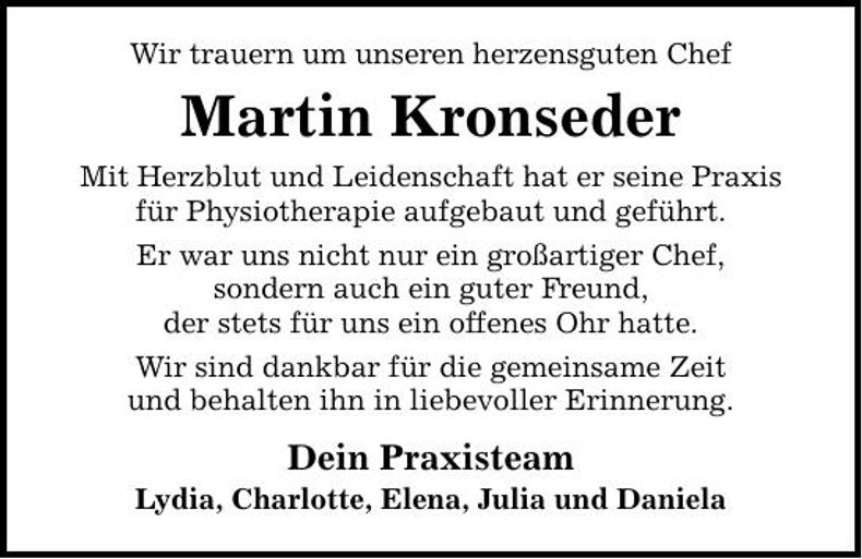 Traueranzeige Martin Kronseder