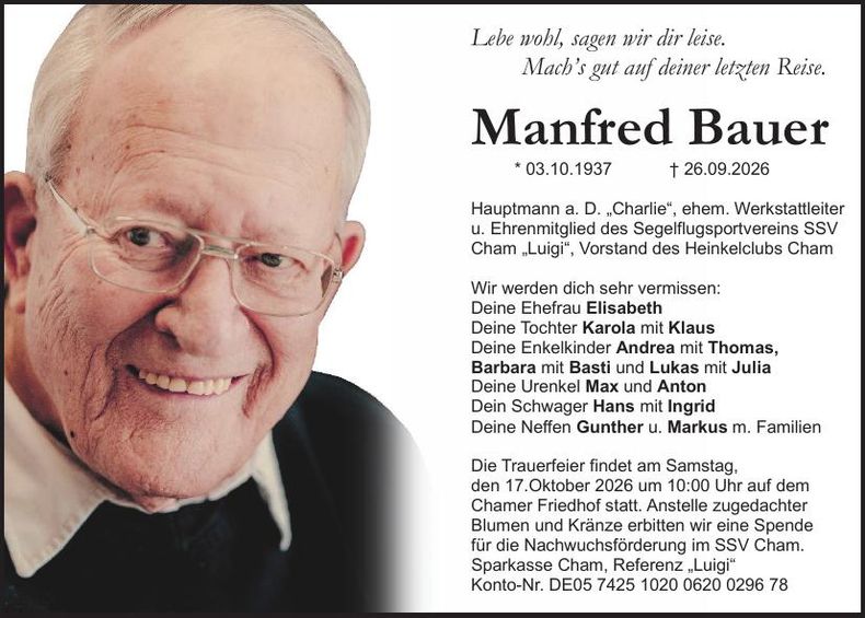 Traueranzeige Manfred Bauer