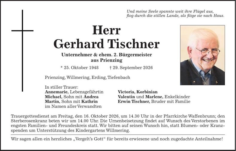 Traueranzeige Gerhard Tischner