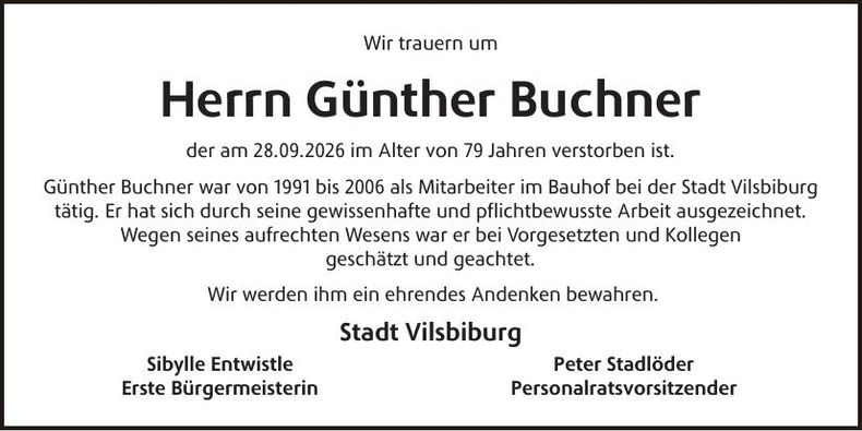 Traueranzeige Günther Buchner 