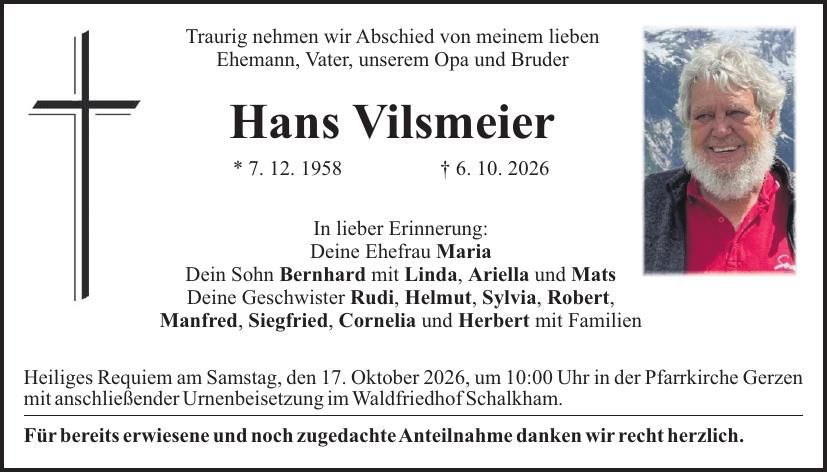 Traueranzeige Hans Vilsmeier