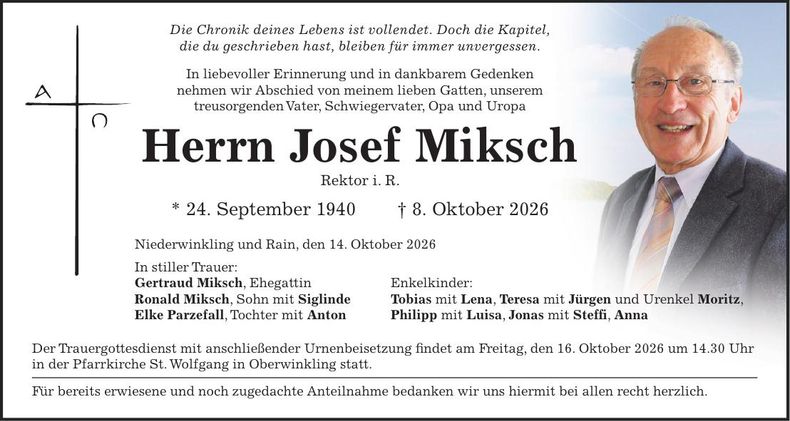Traueranzeige Josef Miksch