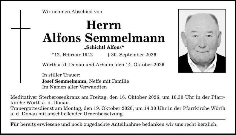 Traueranzeige Alfons Semmelmann