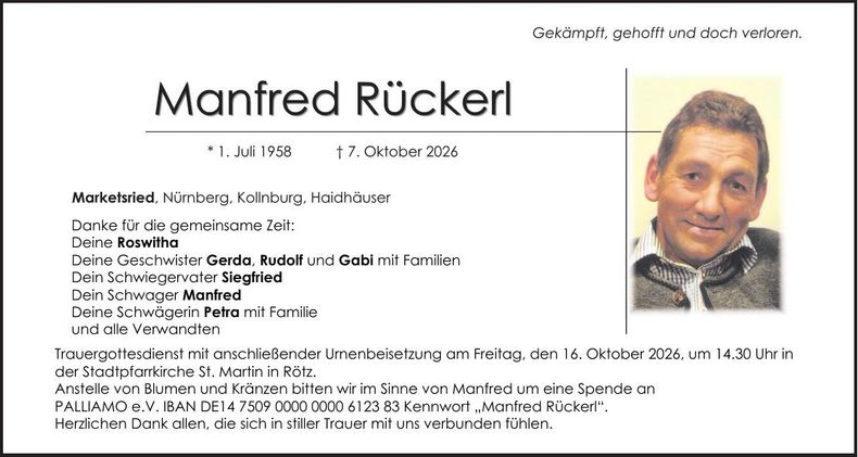 Traueranzeige Manfred Rückerl