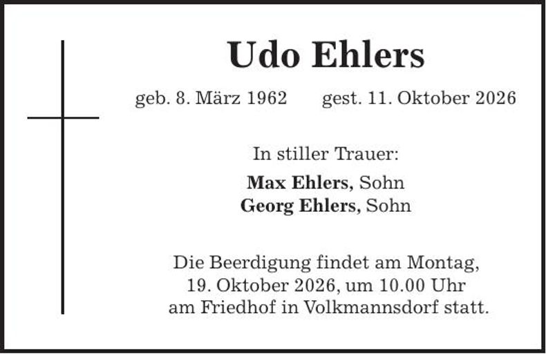 Traueranzeige Udo Ehlers