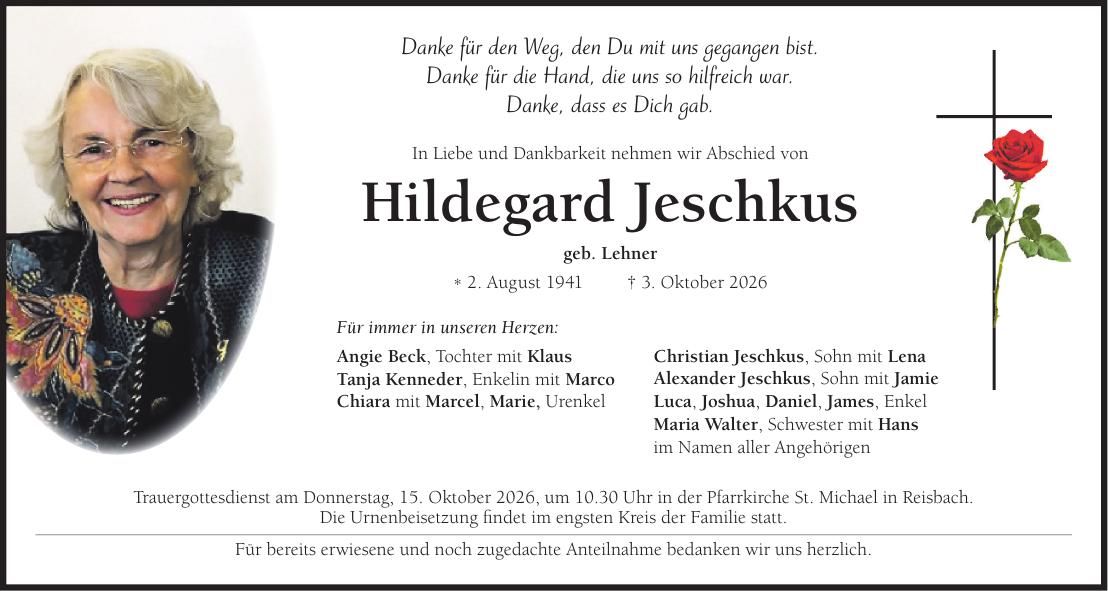 Traueranzeige Hildegard Jeschkus