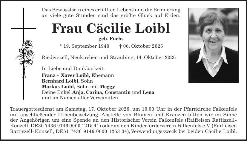 Traueranzeige Cäcilie Loibl