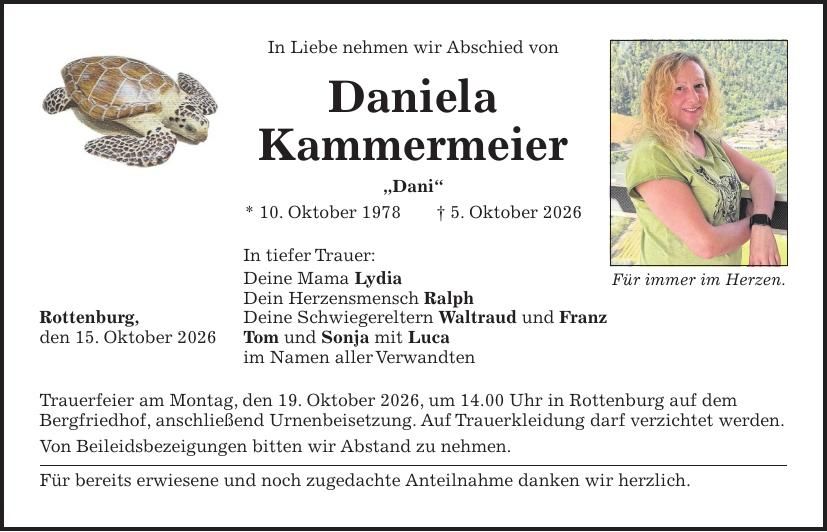 Traueranzeige Daniela Kammermeier