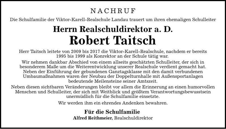 Traueranzeige Robert Taitsch