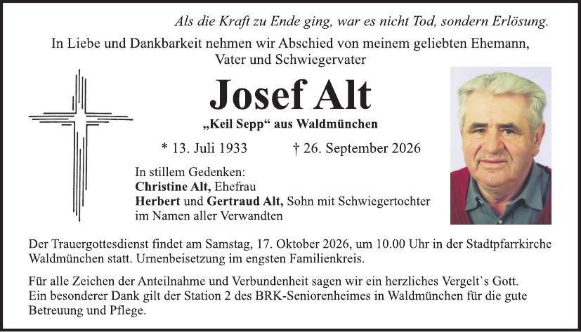 Traueranzeige Josef Alt