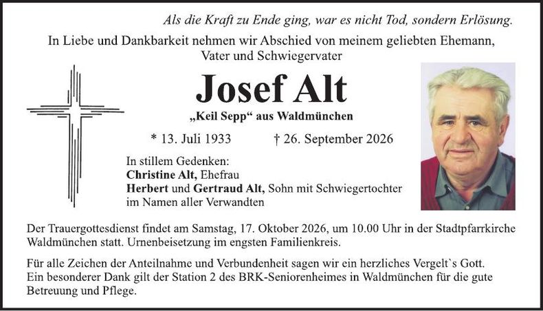Traueranzeige Josef  Alt 