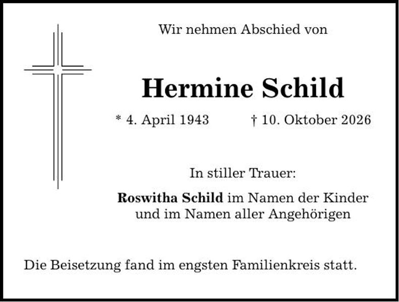 Traueranzeige Hermine Schild