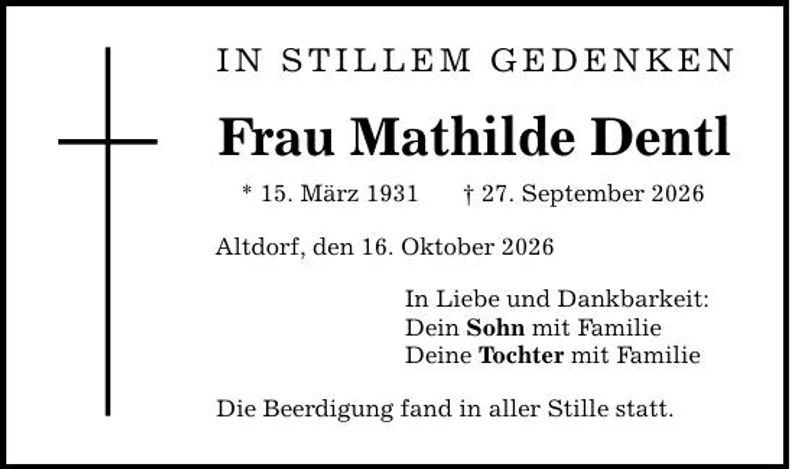 Traueranzeige Mathilde  Dentl