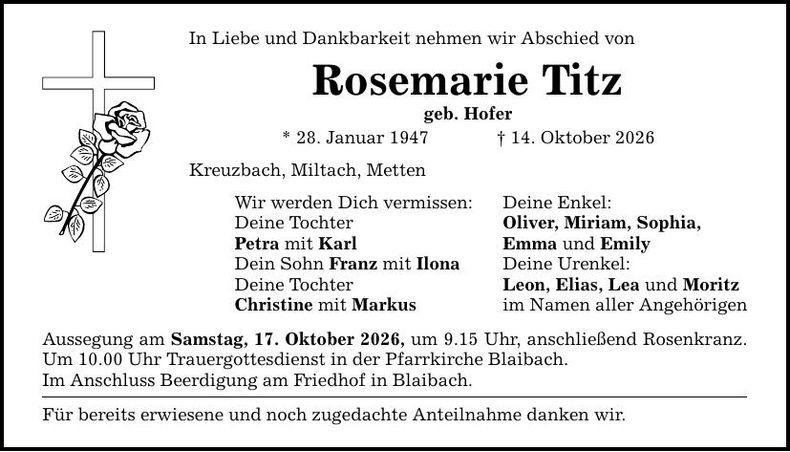 Traueranzeige Rosemarie Titz