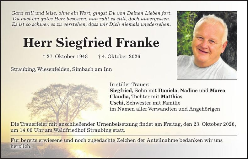 Traueranzeige Siegfried Franke