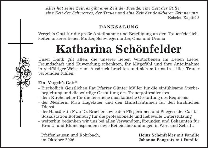 Traueranzeige Katharina Schönfelder