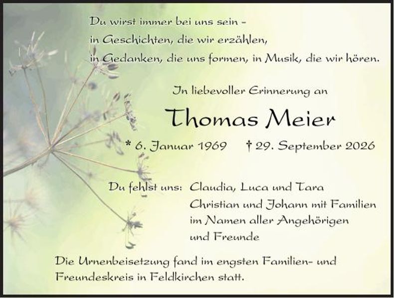 Traueranzeige Thomas Meier