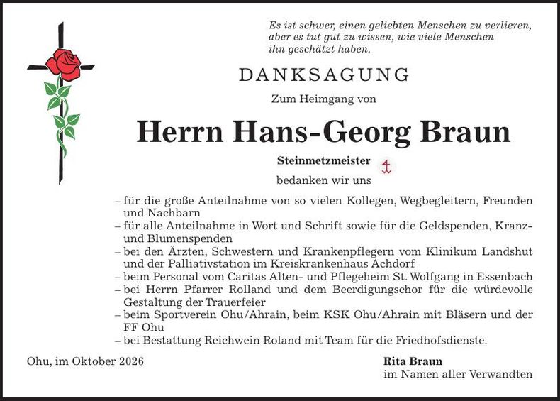 Traueranzeige Hans-Georg Braun