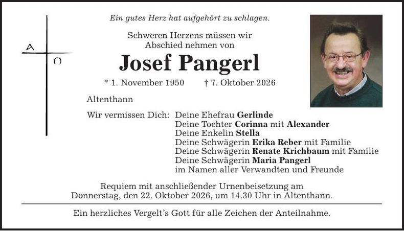 Traueranzeige Josef Pangerl