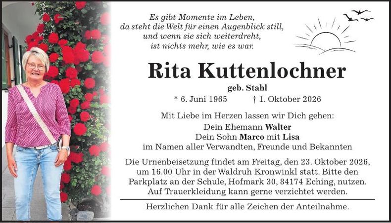 Traueranzeige Rita  Kuttenlochner