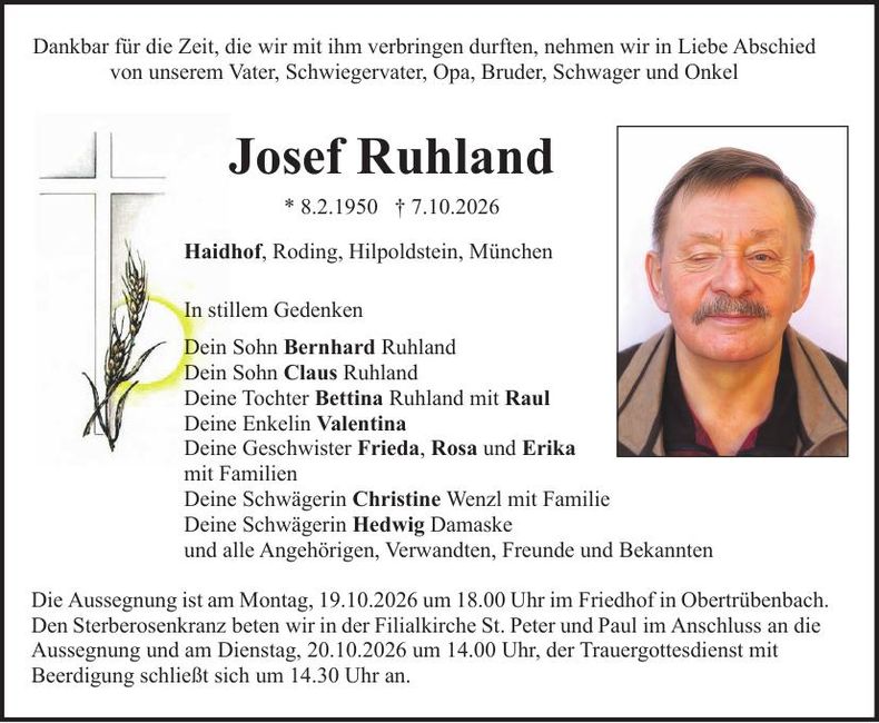 Traueranzeige Josef Ruhland