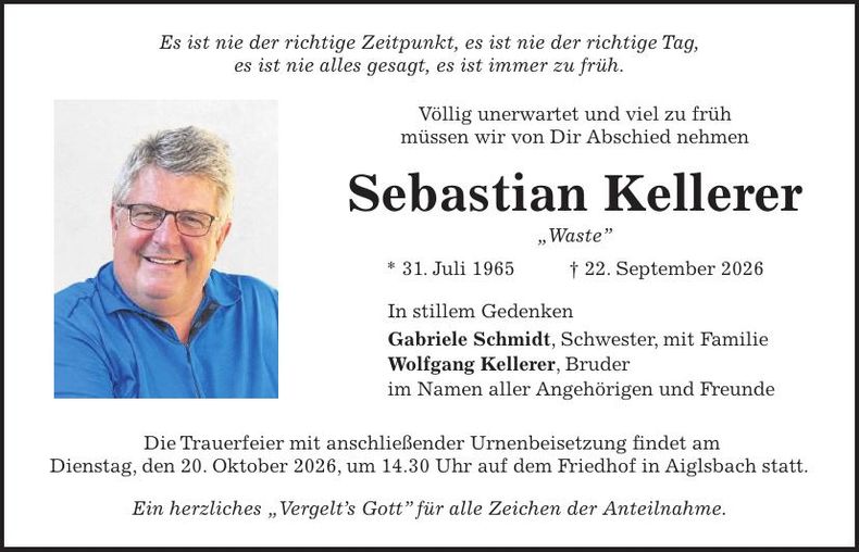 Traueranzeige Sebastian Kellerer
