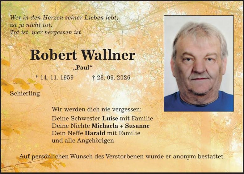Traueranzeige Robert Wallner