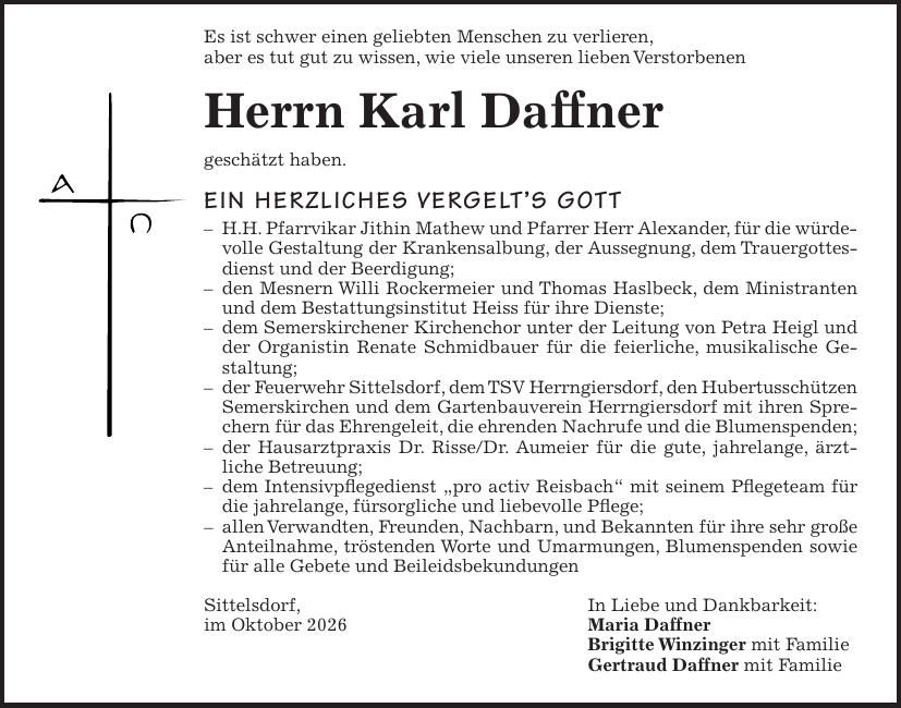 Traueranzeige Karl Daffner