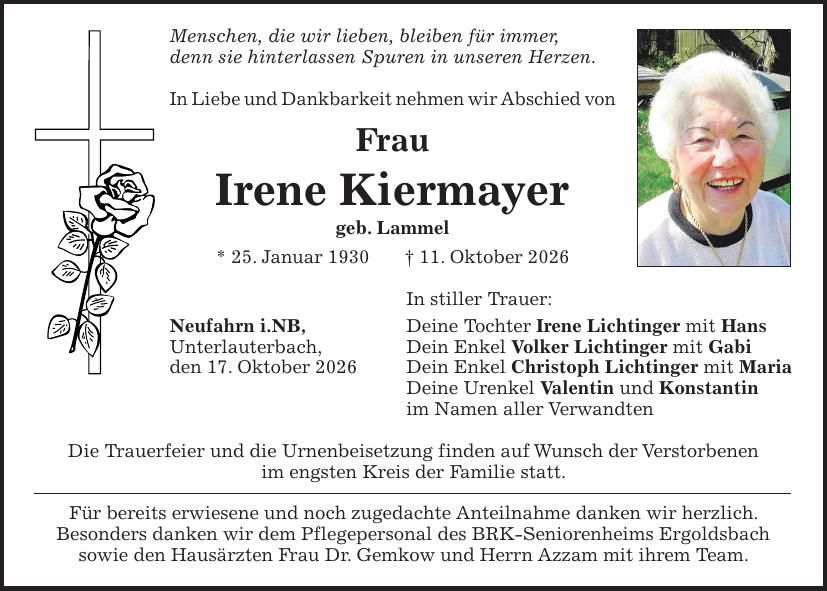 Traueranzeige Irene Kiermayer