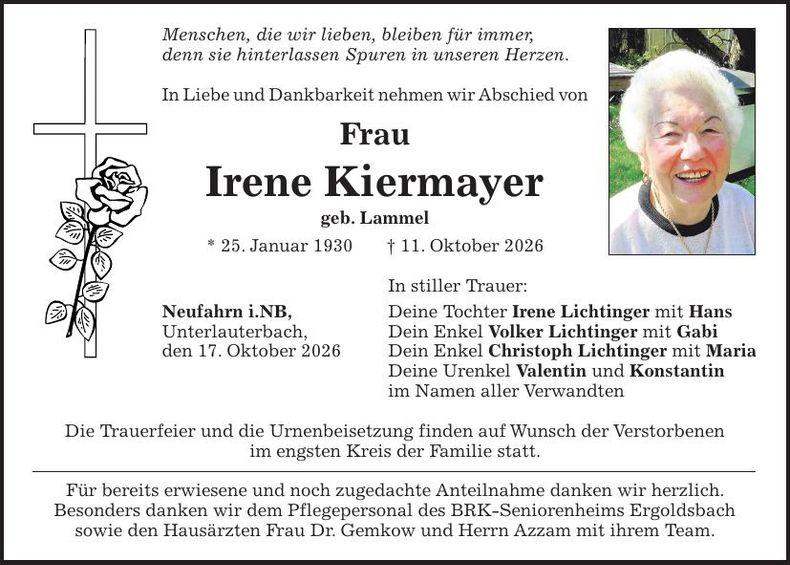 Traueranzeige Irene Kiermayer