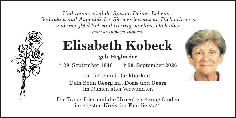 Traueranzeige Elisabeth Kobeck
