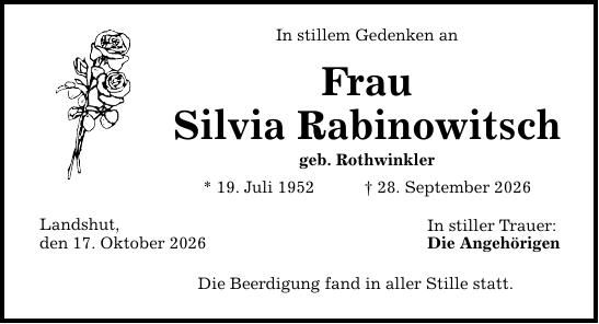 Traueranzeige Silvia Rabinowitsch