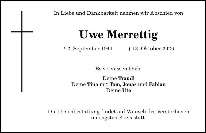 Traueranzeige Uwe Merrettig