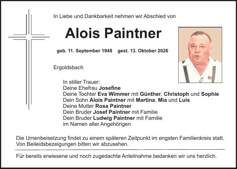Traueranzeige Alois Paintner