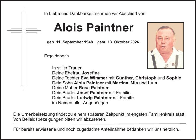 Traueranzeige Alois  Paintner