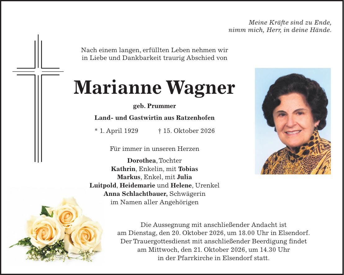 Traueranzeige Marianne Wagner