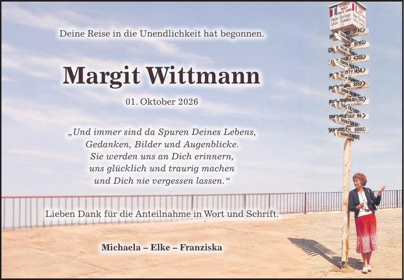 Traueranzeige Margit Wittmann