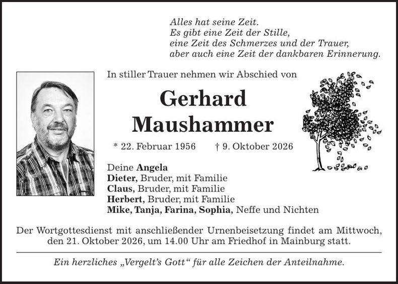 Traueranzeige Gerhard Maushammer
