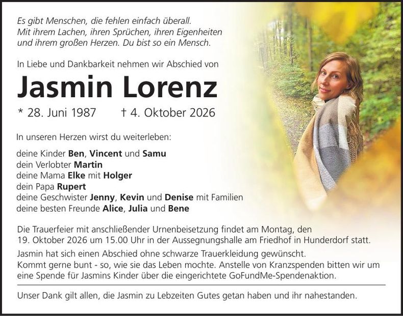 Traueranzeige Jasmin Lorenz