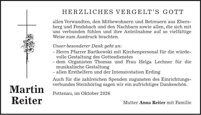 Traueranzeige Martin Reiter