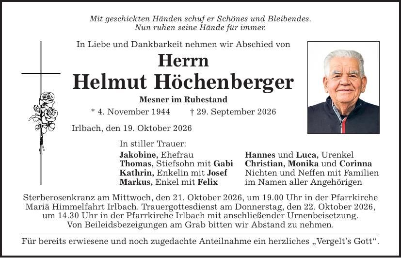 Traueranzeige Helmut Höchenberger